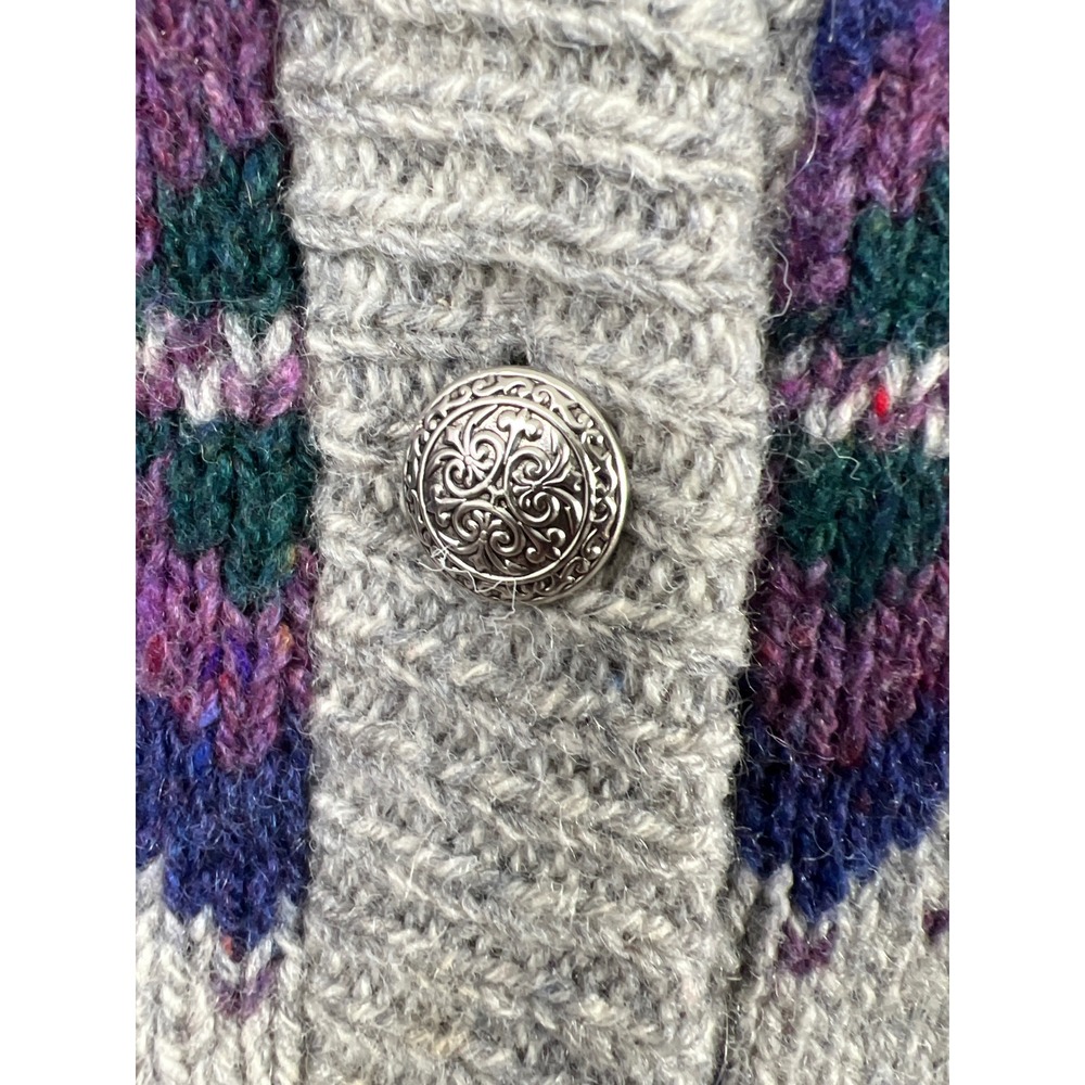 Vintage Alps Sweater Outdoors Cardigan Women Medium Grey Purple Fair Isle Wool - Picture 3 of 8
